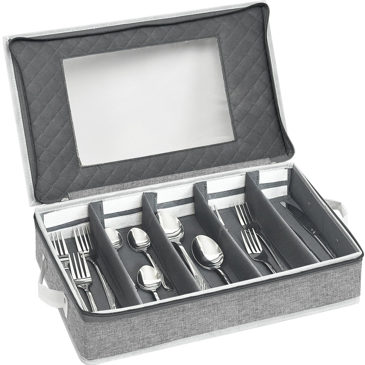 Homyfort caja cubiertos con compartimentos ajustables para ordenar utensilios.