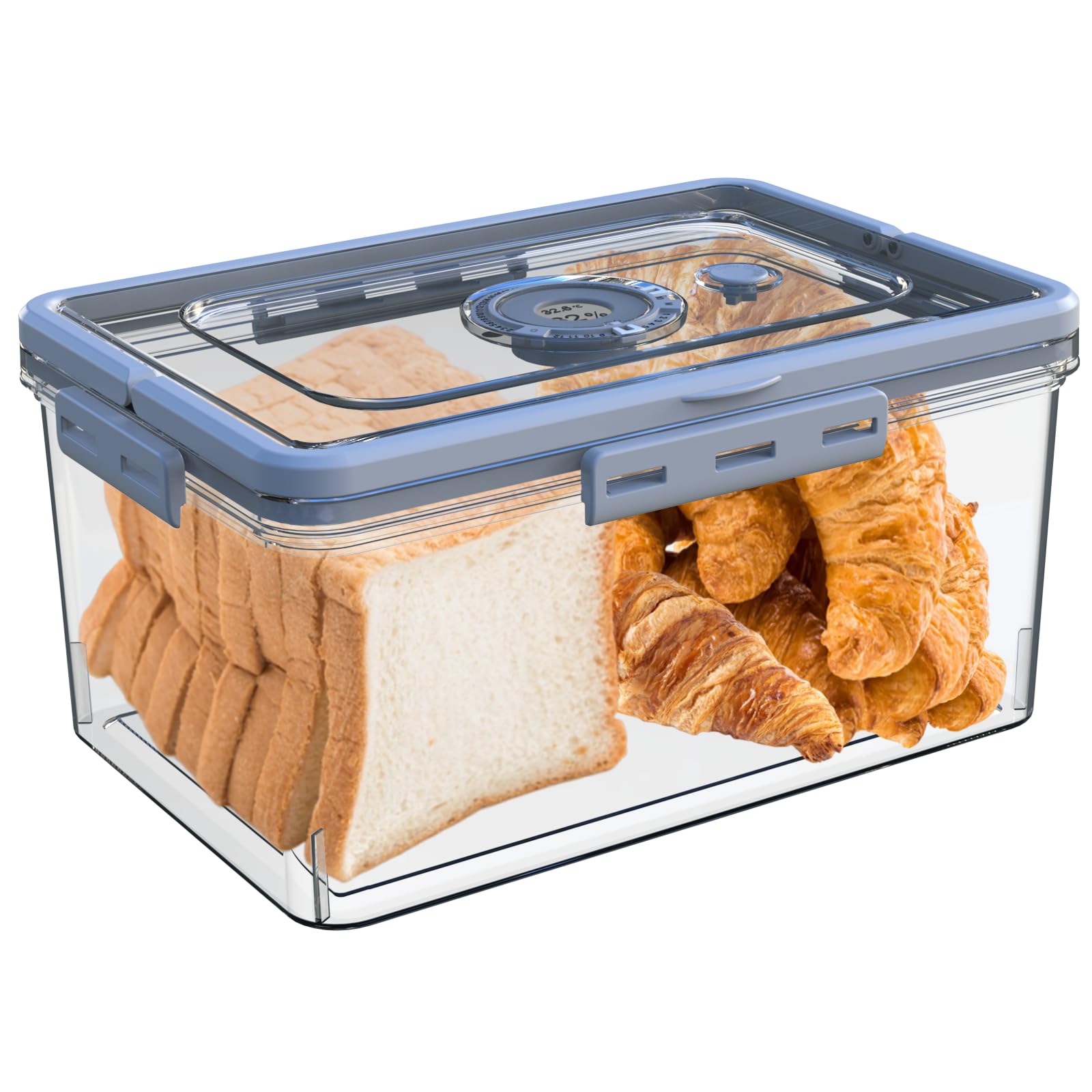 Honbuty caja pan con higrometro digital, ideal para monitorear humedad y conservar pan casero.