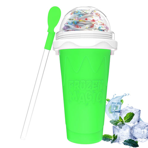 Honbuty Slushie: copa verde con tapa y enfriamiento rápido para bebidas.