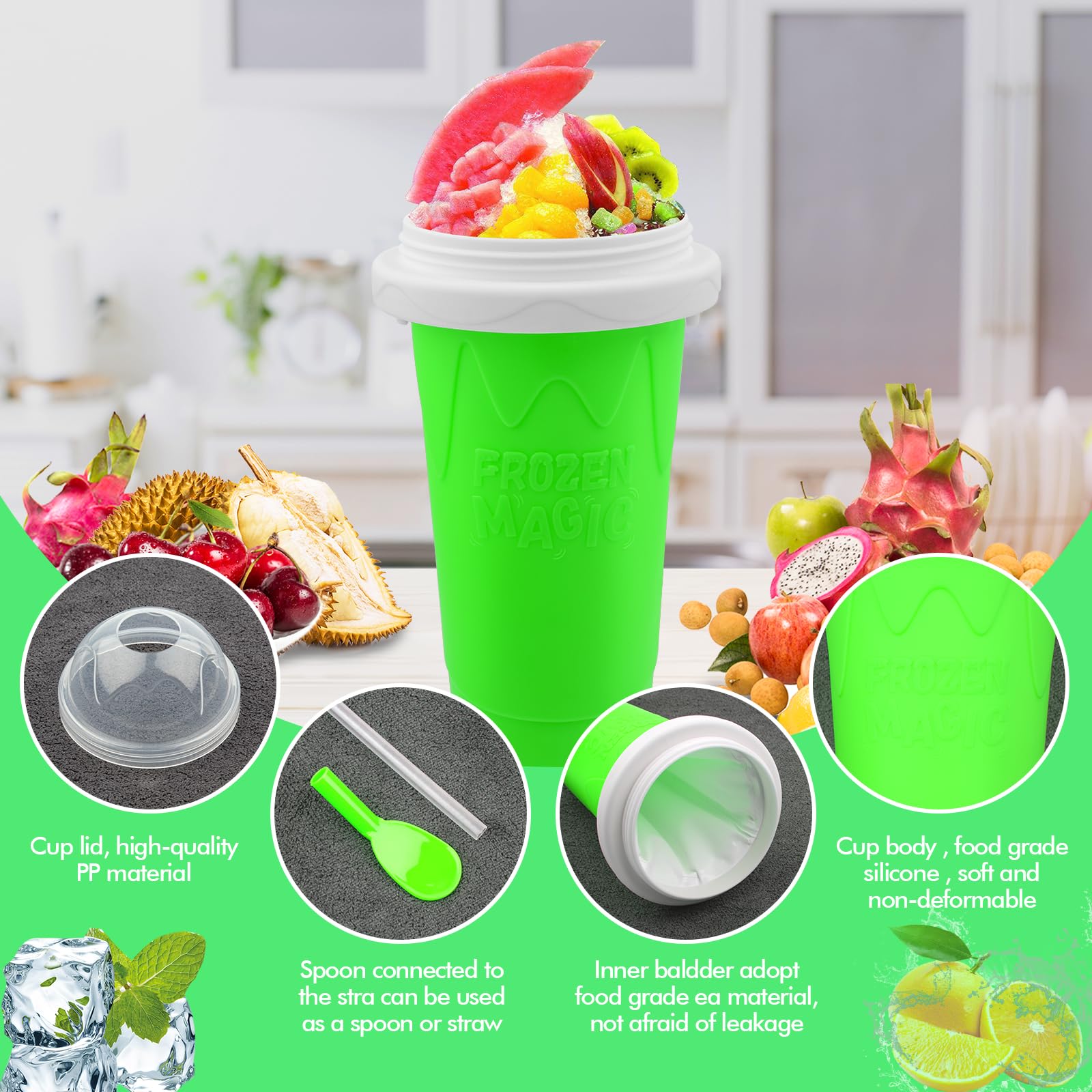 Honbuty Slushie: diseño 2 en 1, pajita y cuchara integradas.