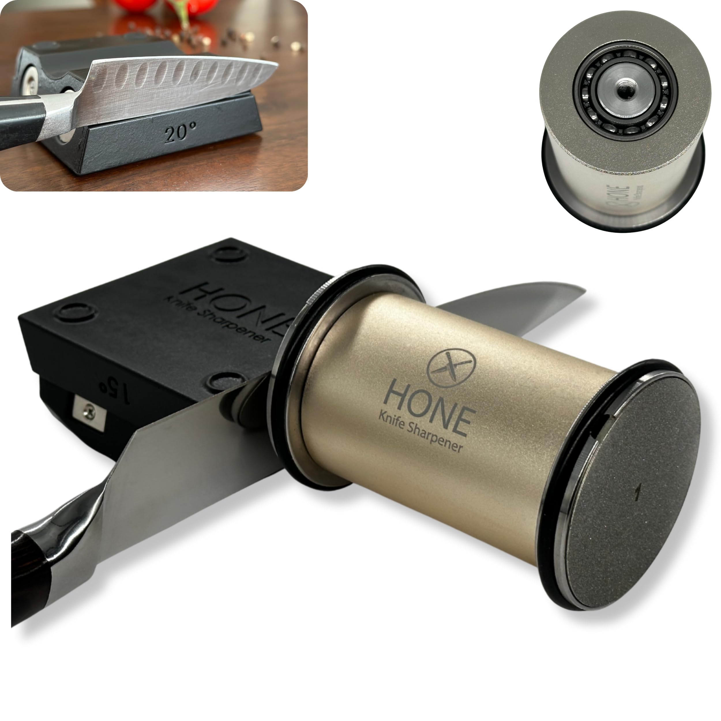 HONE Afilador de cuchillos en rodante con discos diamante dobles.