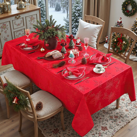 Honellaty mantel diseño jacquard damasco rojo ideal para decorar y proteger.