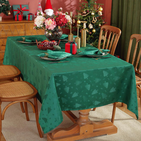 Honellaty mantel navidad, árbol damasco verde, crea ambiente festivo en la mesa.