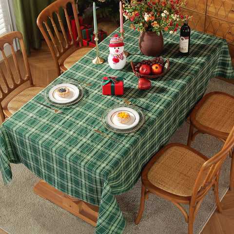 Mantel Honellaty navidad en cuadros verde blanco, realza la mesa con estilo festivo