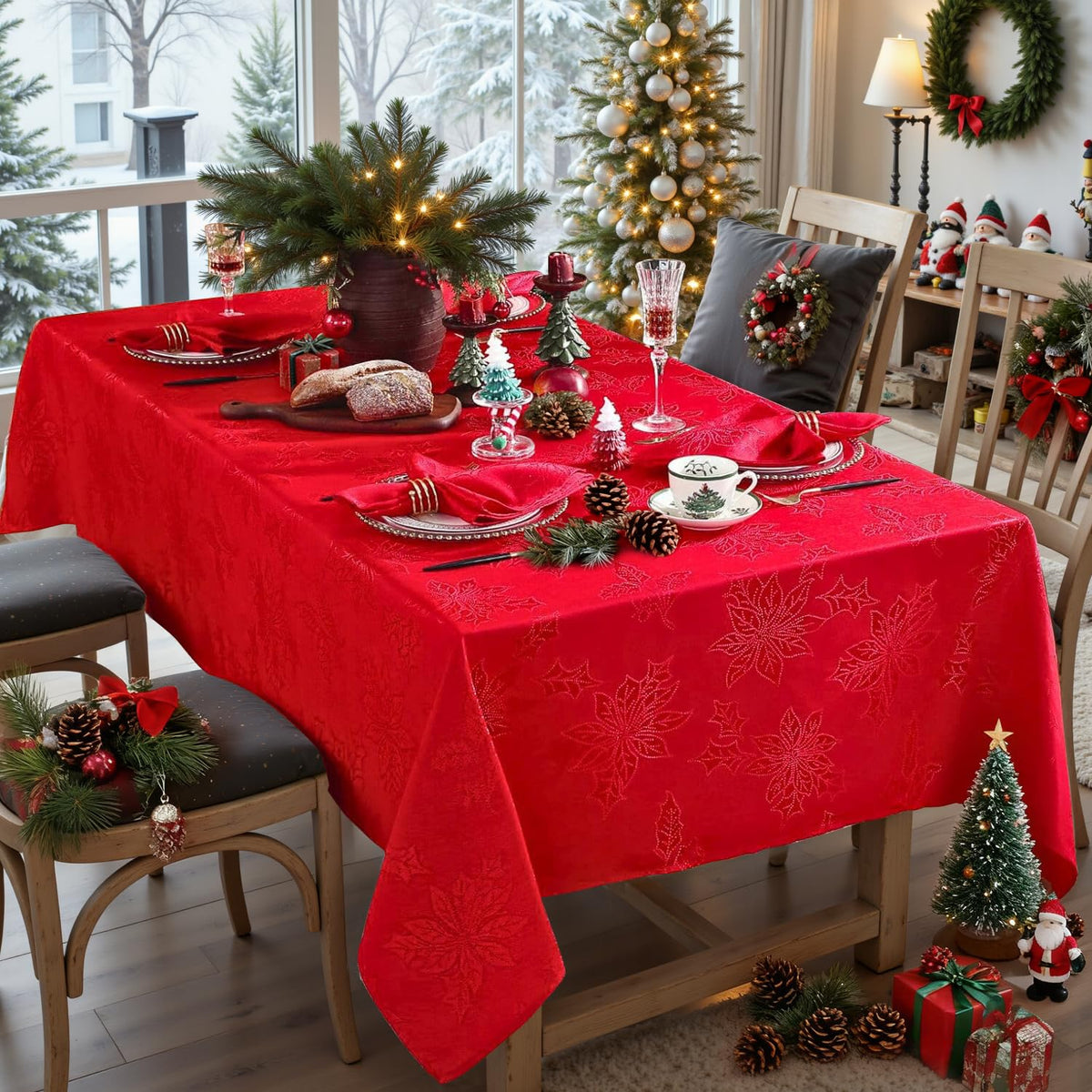 Honellaty mantel navidad poinsettia rectangular protege la mesa durante comidas festivas.
