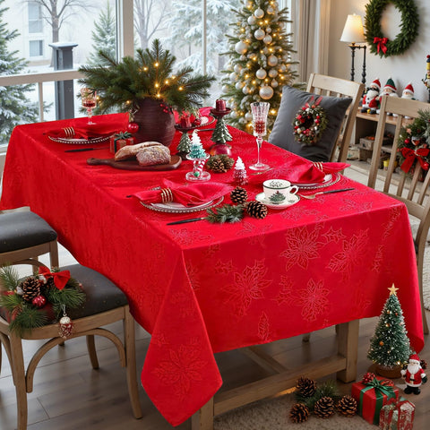 Honellaty mantel navidad poinsettia rectangular protege la mesa durante comidas festivas.