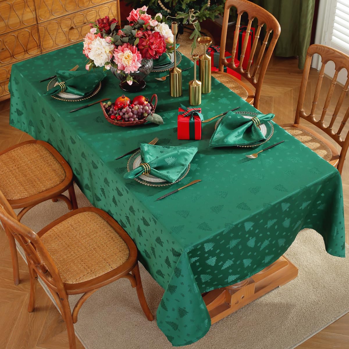 Honellaty mantel navidad, regalos damasco verde, añade elegancia a cenas y reuniones.