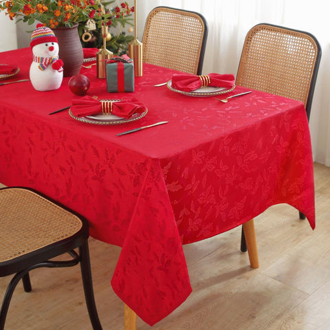 Honellaty mantel navideño rectangular jacquard rojo para cenas festivas sin derrames