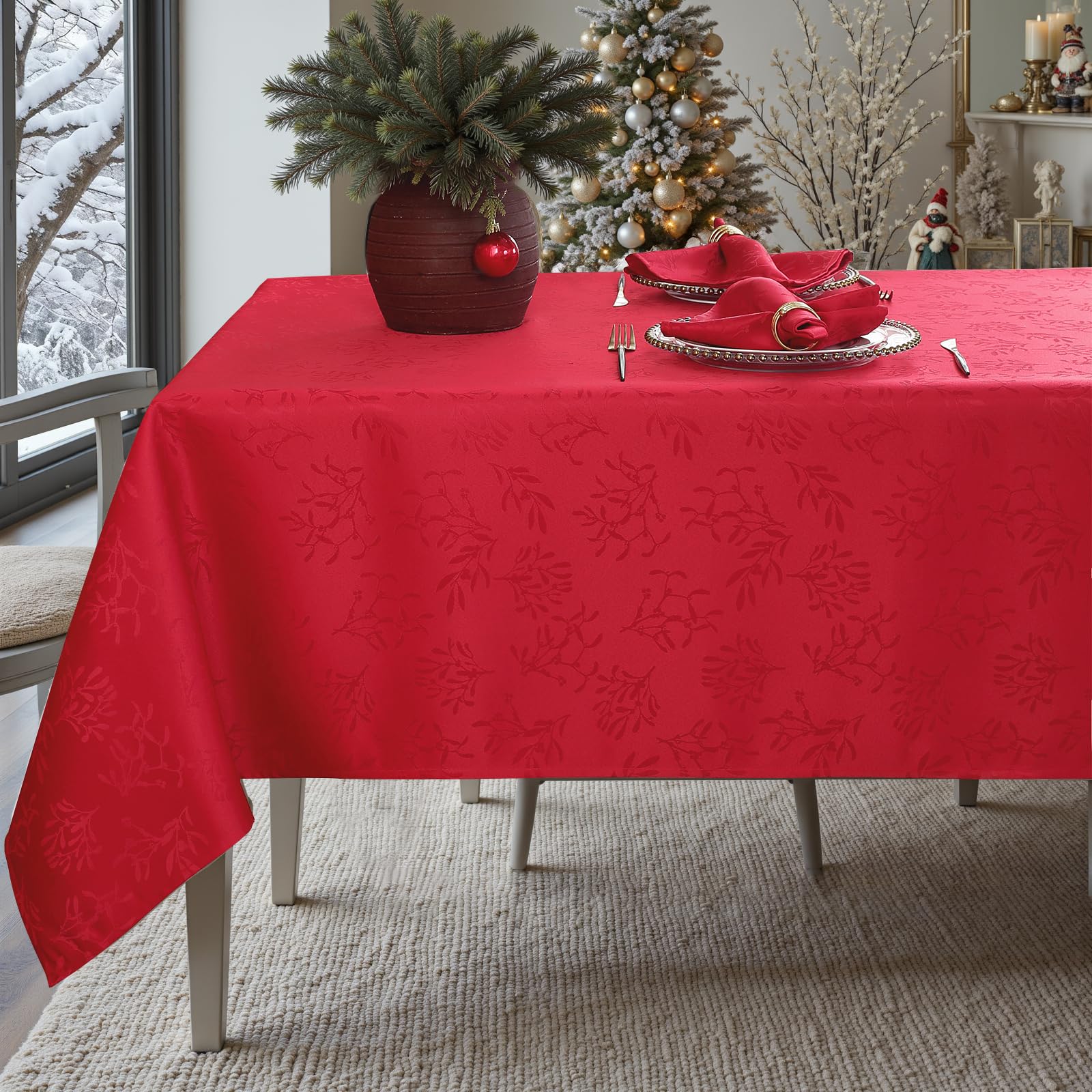 Mantel Honellaty con patrón de acebo para celebraciones.