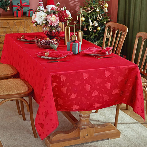 Mantel Honellaty Navidad con diseño de árbol y patrones festivos, ideal para reuniones familiares.