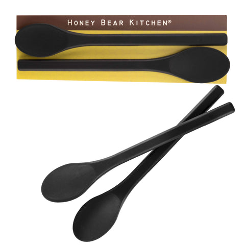 Honey Bear Kitchen, cucharas-silicona-set-2-negro: juego de dos para batir café sin rayar.