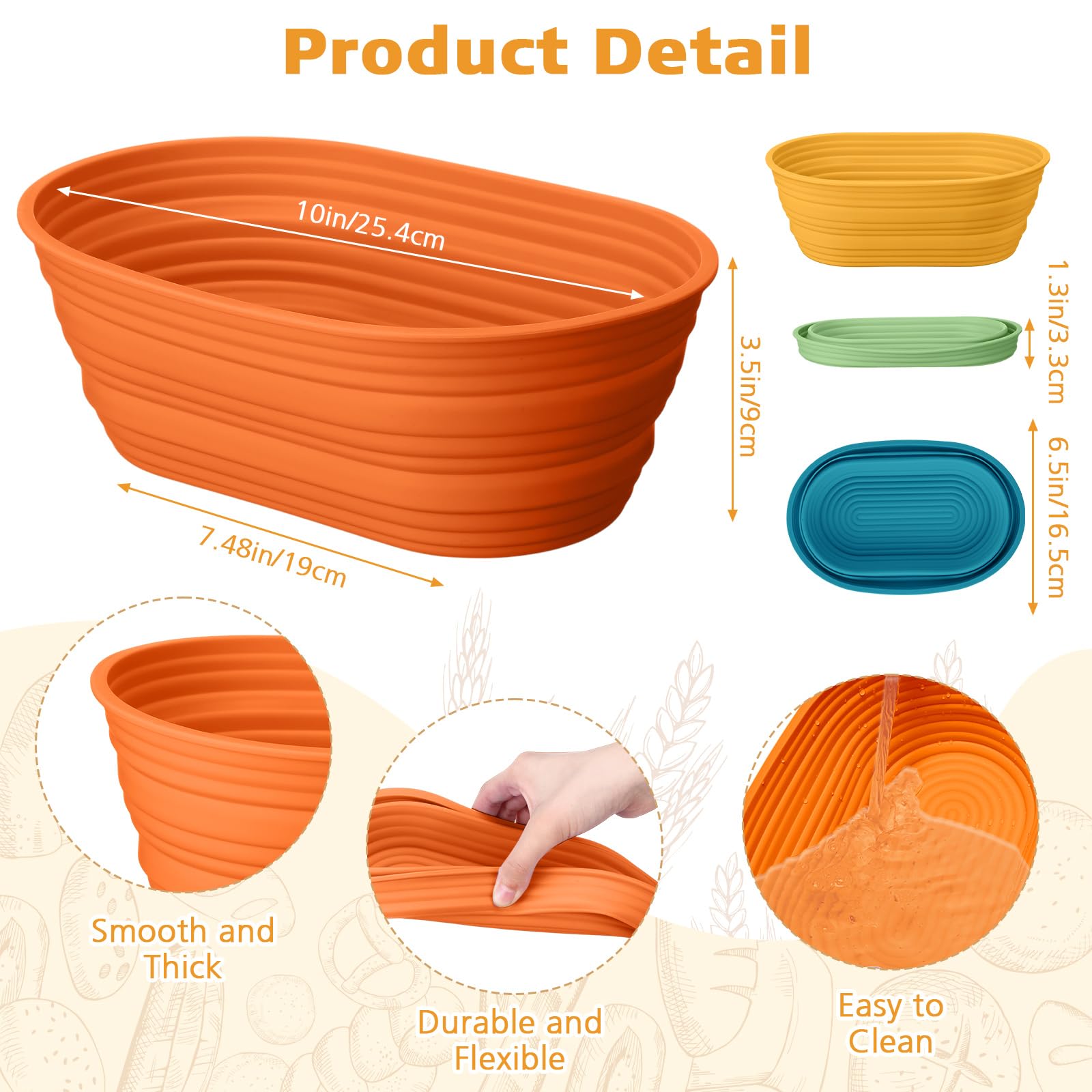 Honeydak cestas silicona banneton oval amarillo oscuro para pan crujiente
