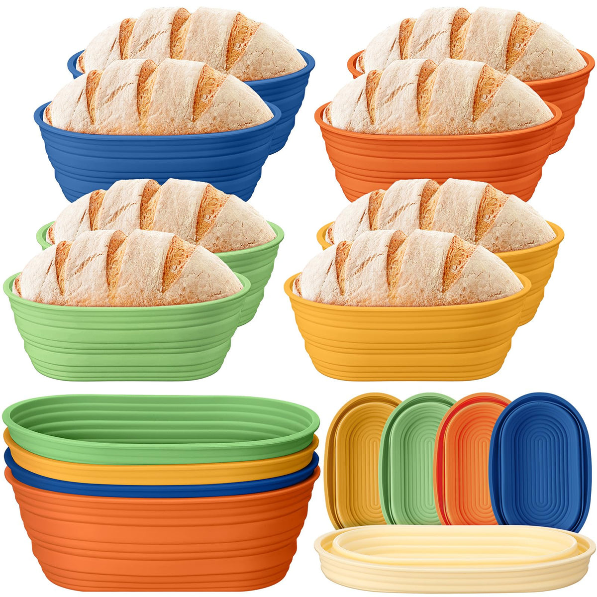 Honeydak cestas silicona banneton oval marrón rojizo para fermentación con forma uniforme