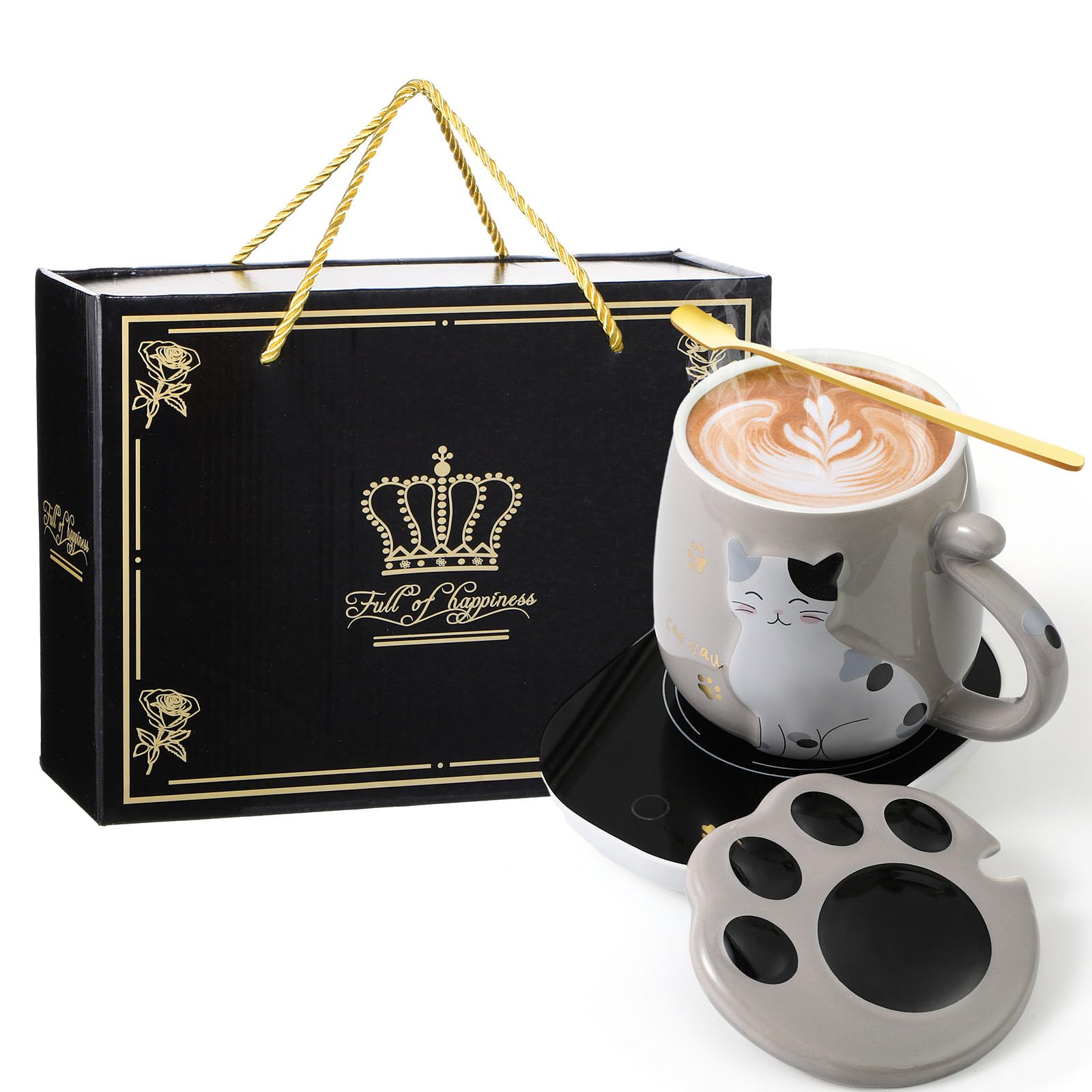 Honeydak calentador de taza gato gris mantiene el café caliente en la oficina
