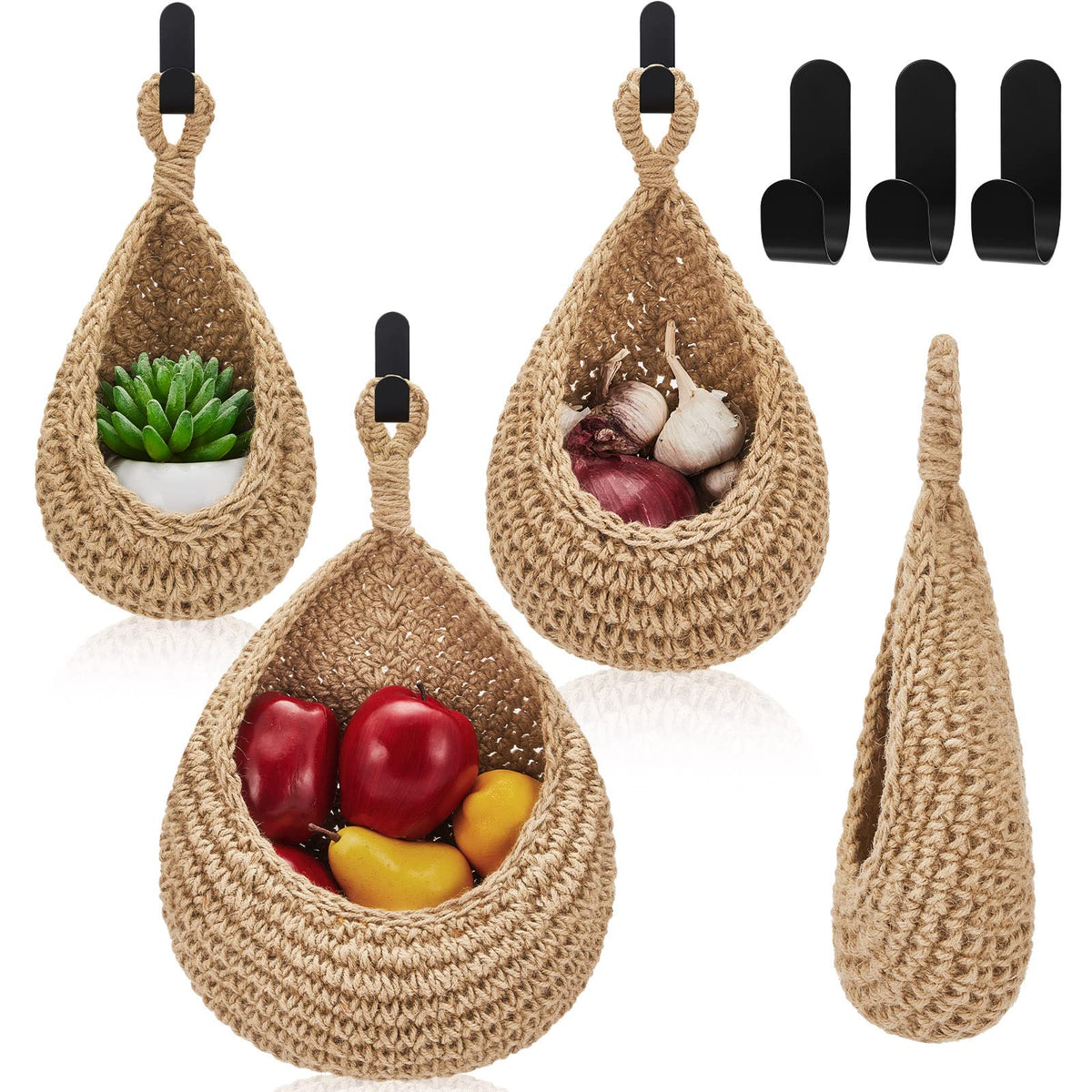 Cestas colgantes Honeydak boho teardrop para cocina, organización visual y acceso rápido