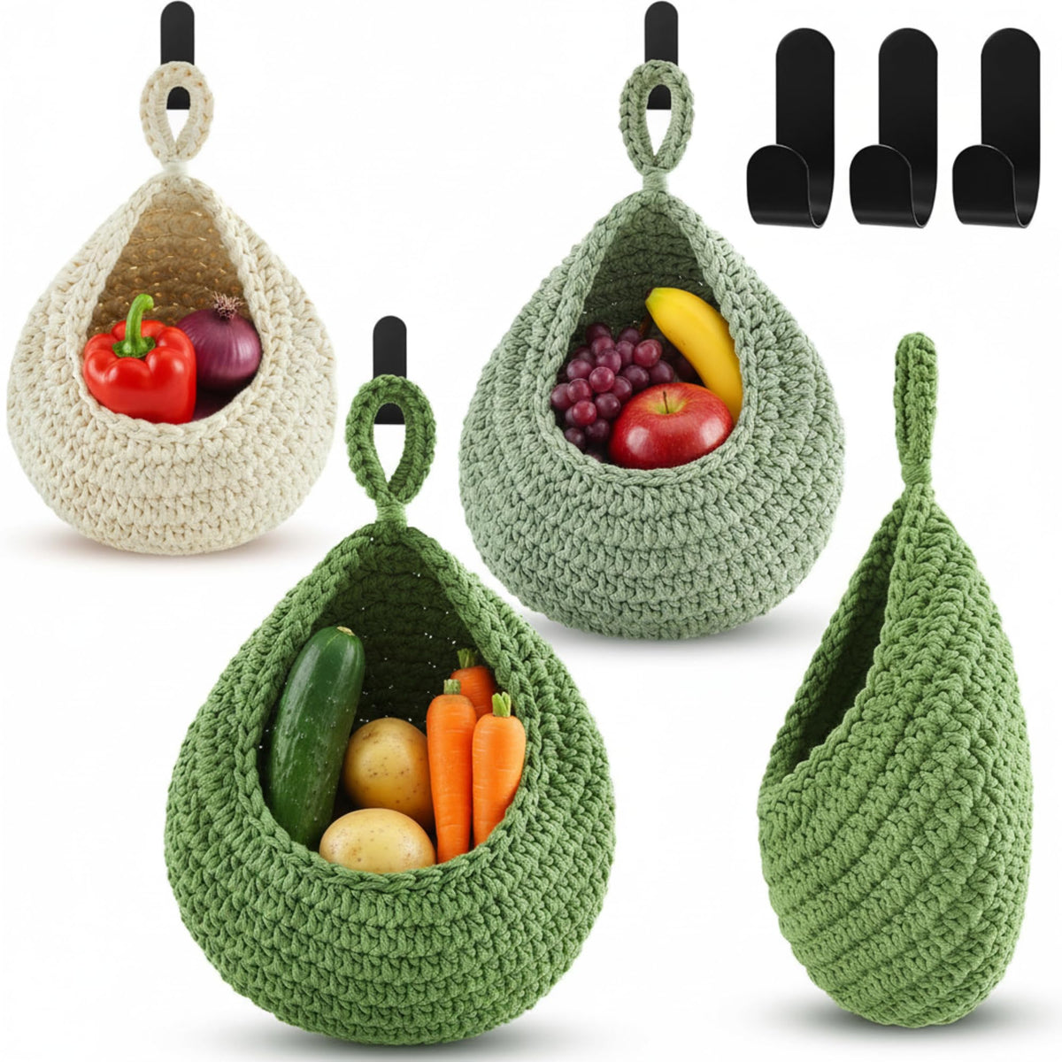 Cestas Honeydak en forma de lagrima con color verde salvia para organizar la cocina
