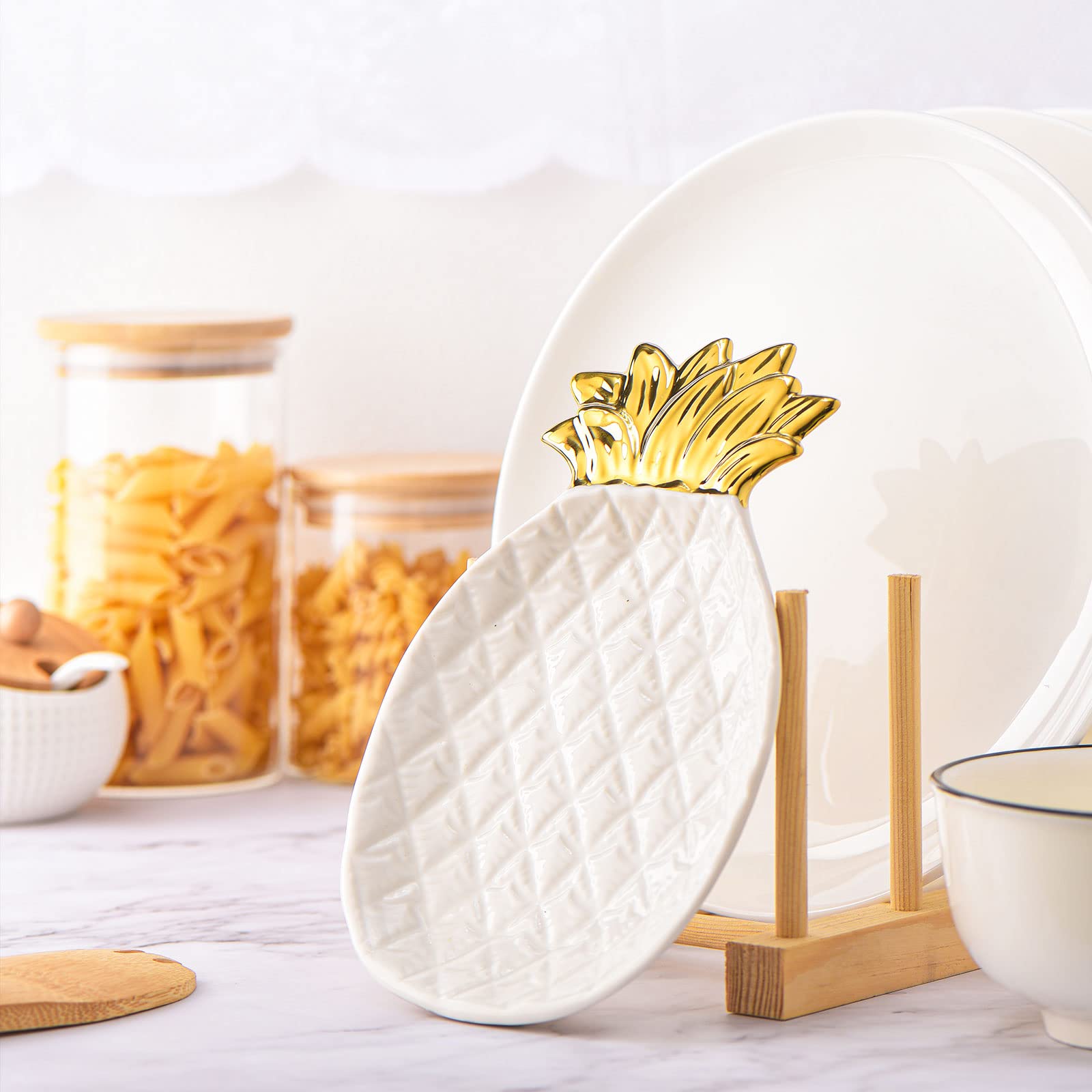 Honeydak conjunto piña para encimera, reposacucharas y cuchara