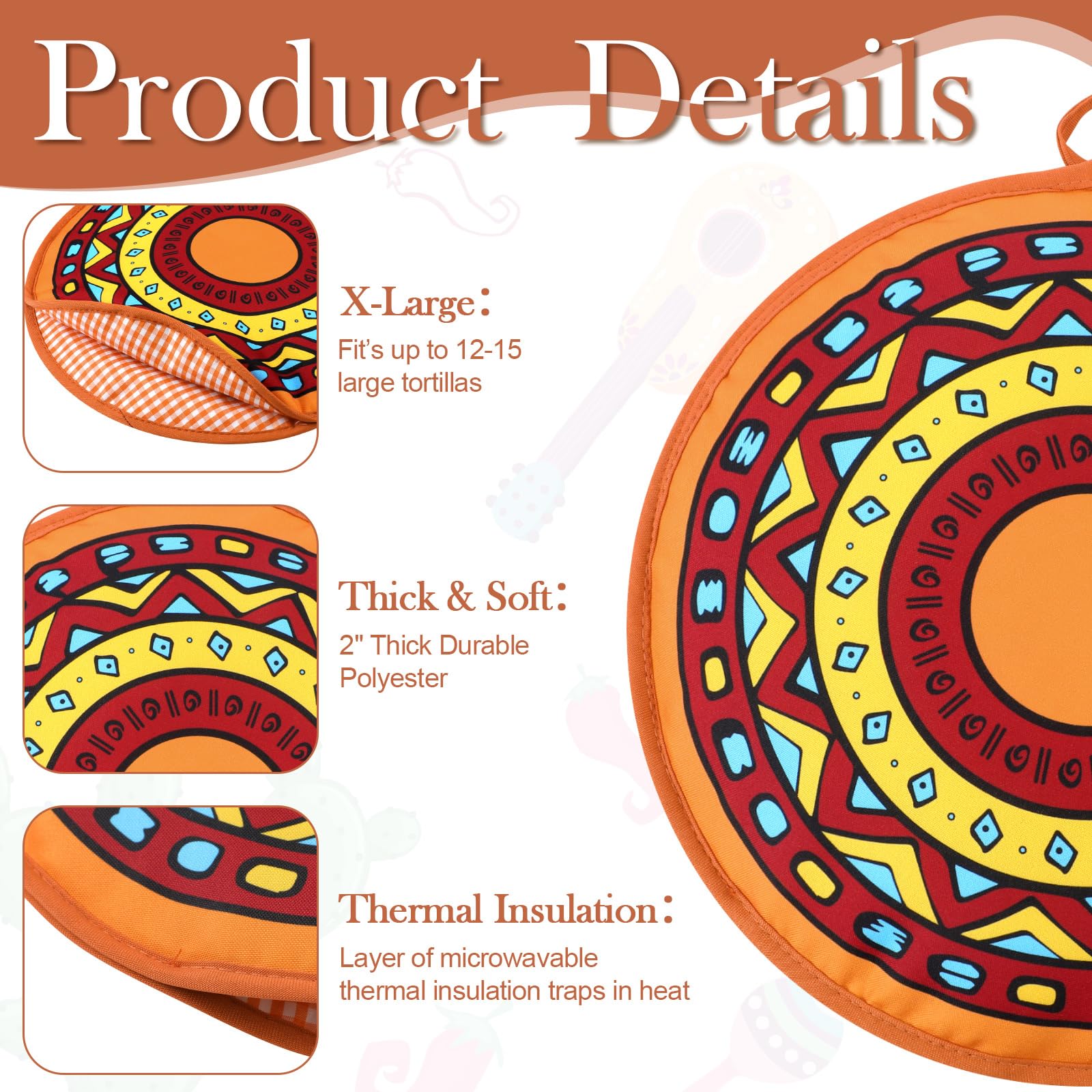 Honeydak funda para tortillas 12 pulgadas, patrón Talavera rojo, práctica al servir en reuniones.
