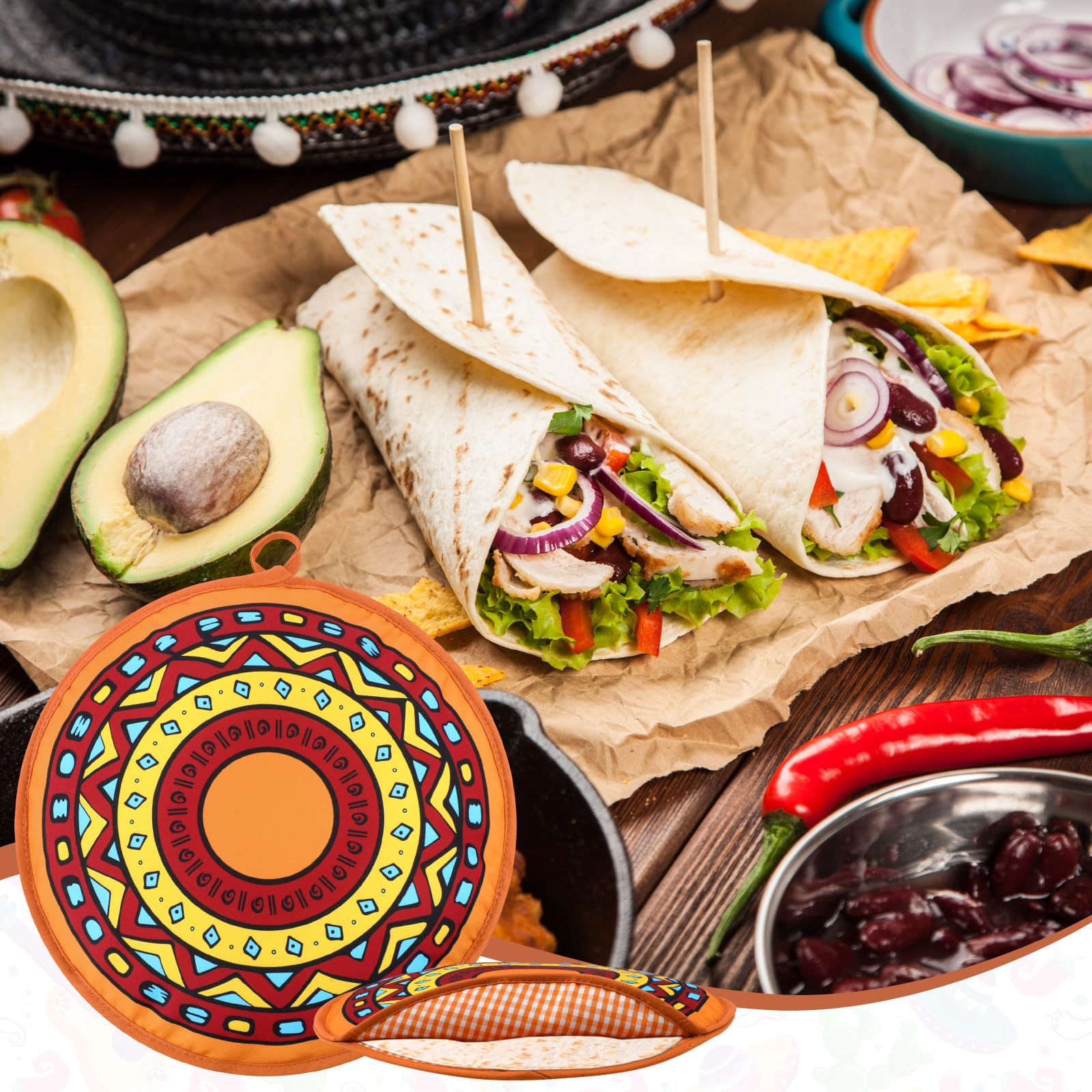 Honeydak funda para tortillas 12 pulgadas, Talavera rojo, fácil de usar en desayunos y cenas.