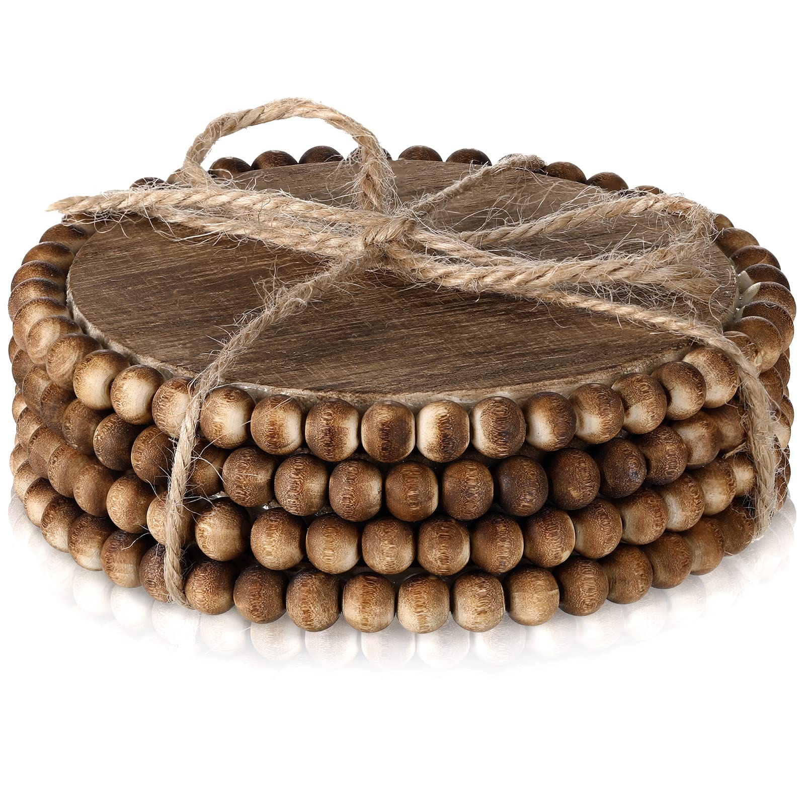 Honeydak posavasos redondos de madera con cuentas protegen superficies y añaden rusticidad.
