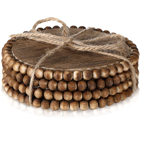 Honeydak posavasos redondos de madera con cuentas protegen superficies y añaden rusticidad.