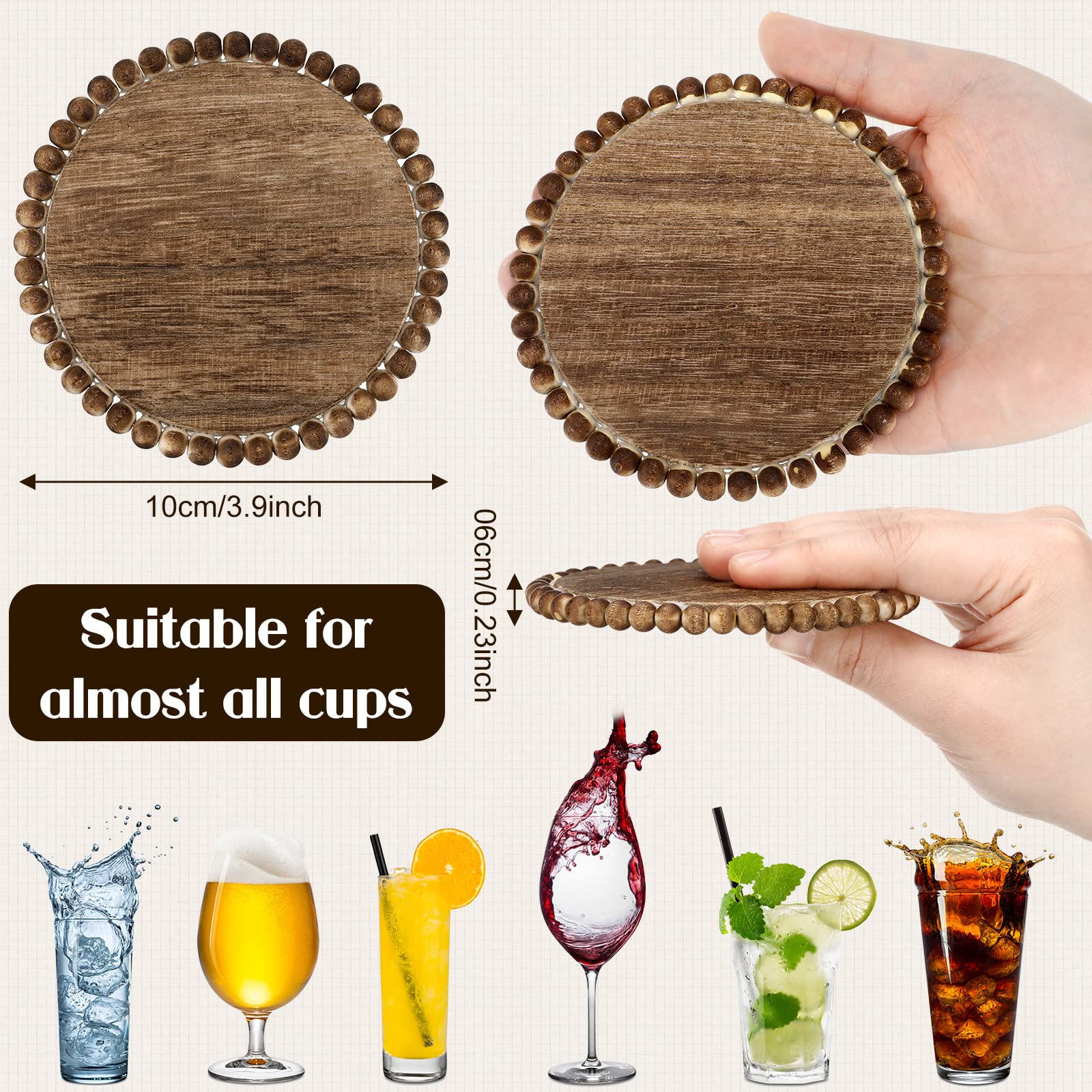 Honeydak posavasos redondos de madera con cuentas decoran la mesa y evitan manchas.