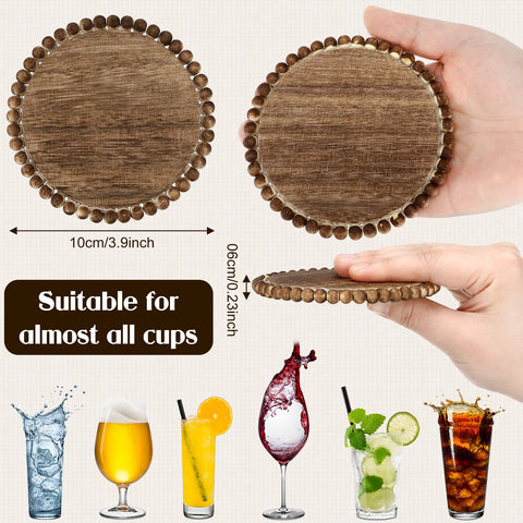 Honeydak posavasos redondos de madera con cuentas decoran la mesa y evitan manchas.
