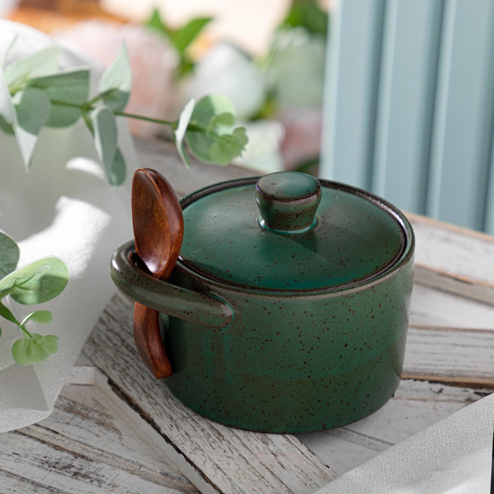 Honeydak salero cerámico retro con diseño rústico para cocina y mesa.