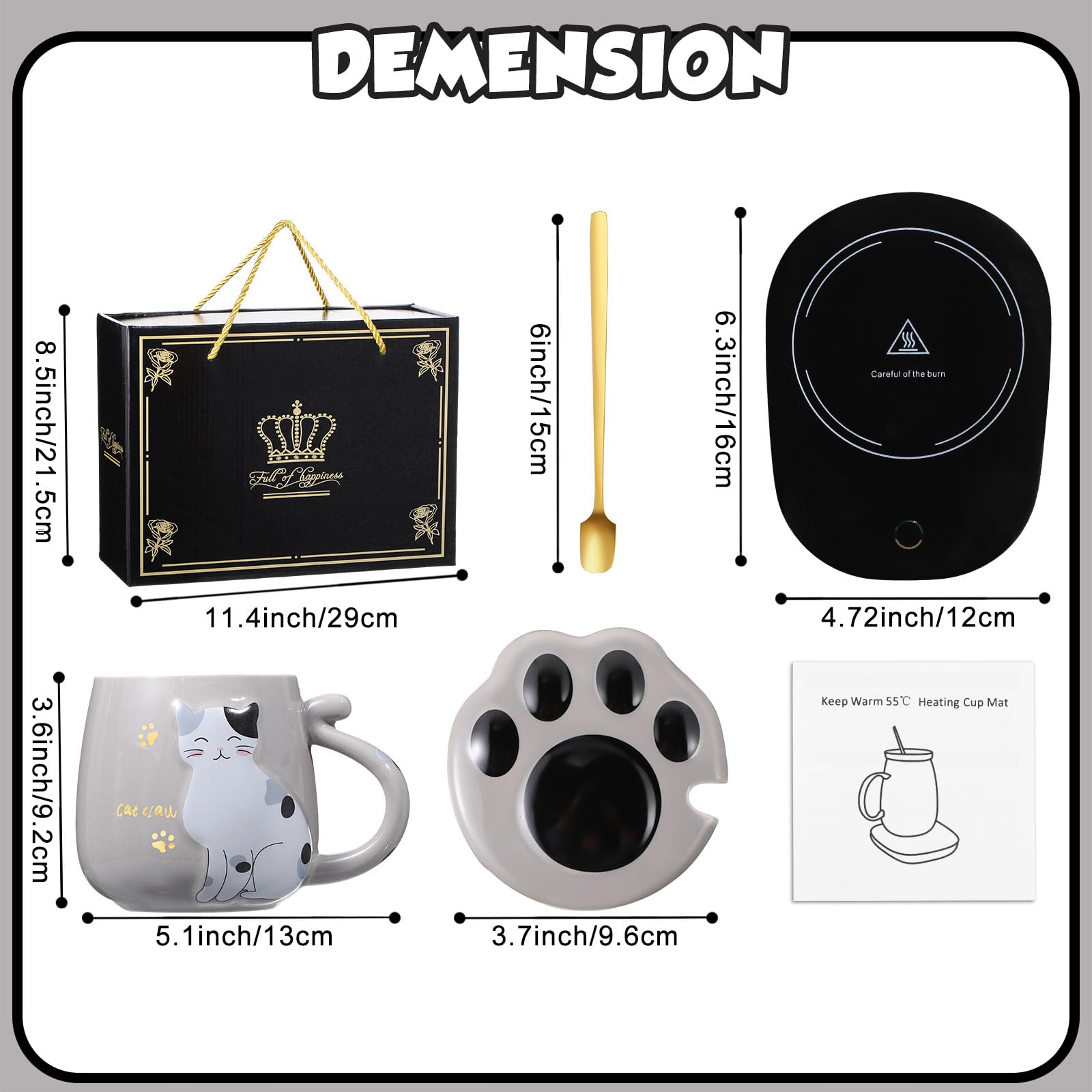 Honeydak-set escritorio gato gris ideal para regalo o uso diario