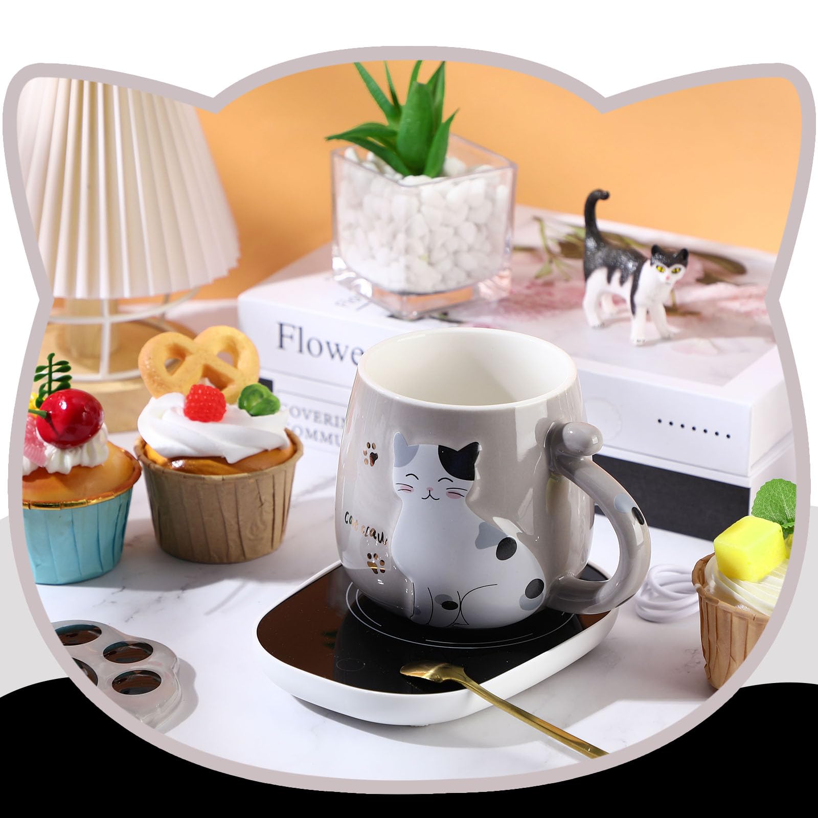 Honeydak taza cerámica gato gris para uso diario y duradera