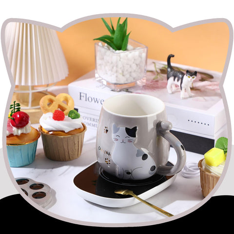 Honeydak taza cerámica gato gris para uso diario y duradera