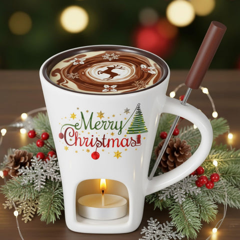Taza fondue Honeydak blanca para dulces navideños y momentos festivos.