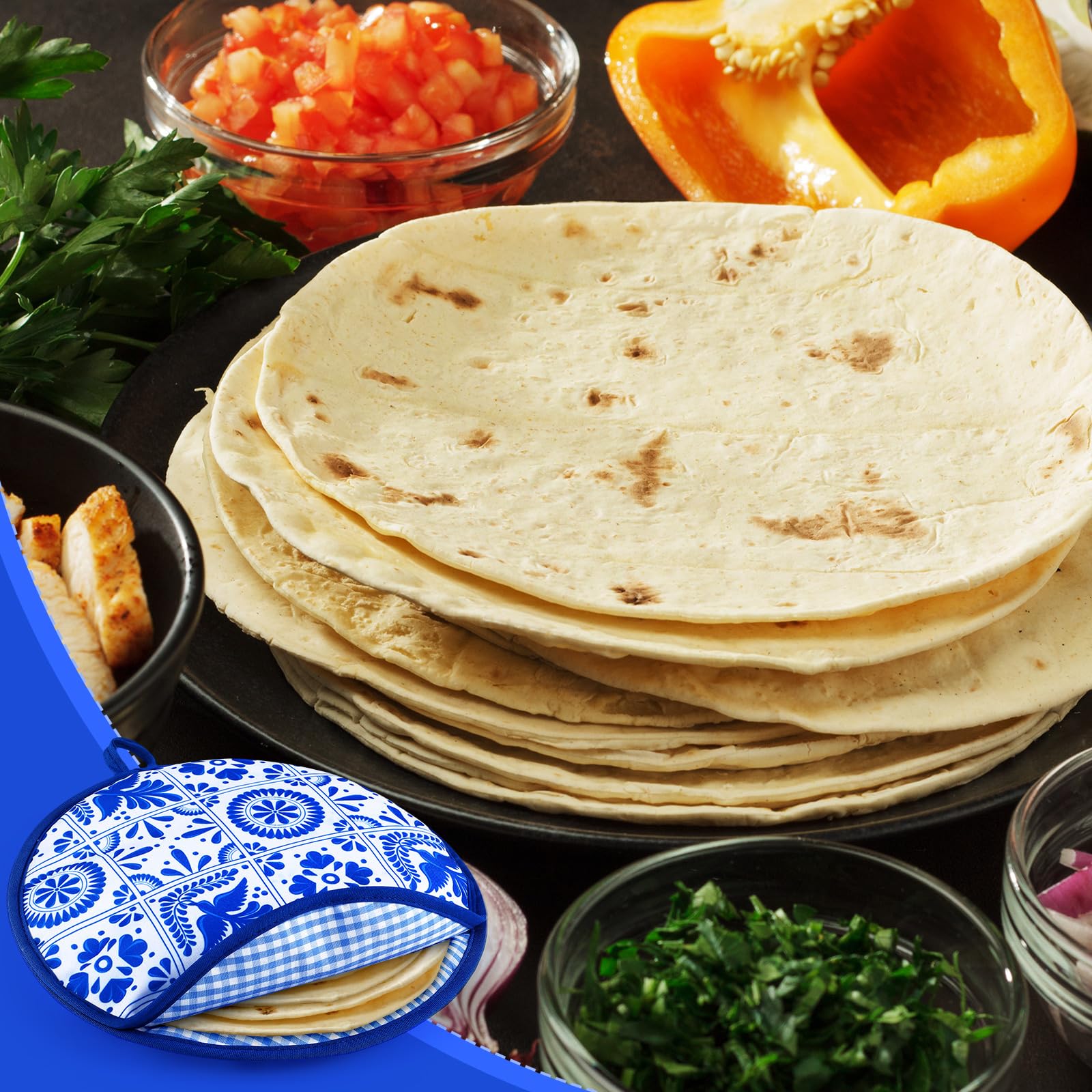 Honeydak tejido PP y algodón ofrece durabilidad y confort al calentar tortillas.