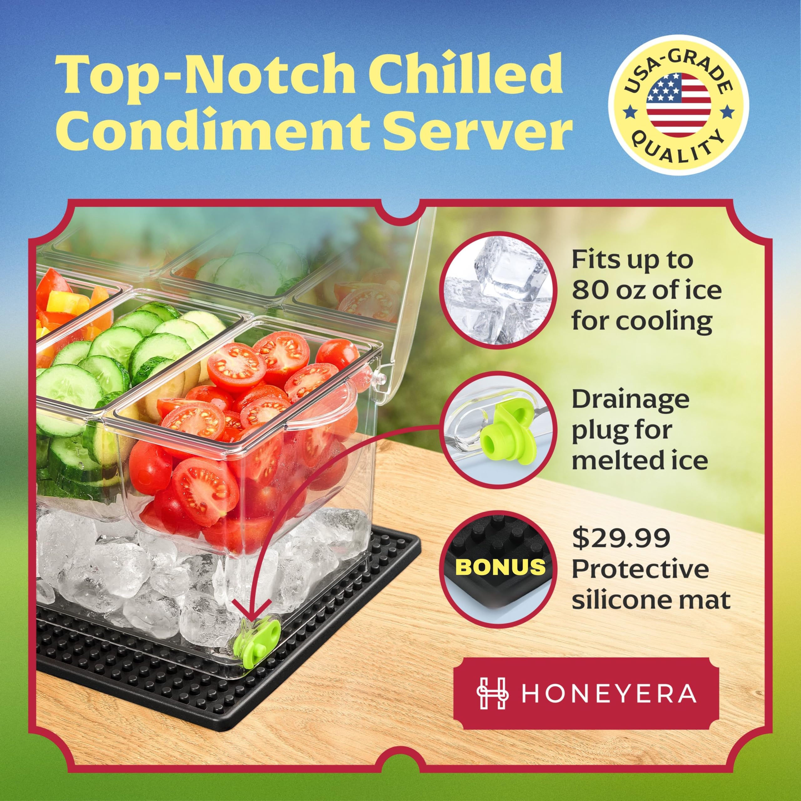 Honeyera-tapon-drenaje-taco-bar: drena hielo derretido rápidamente para servicio continuo.