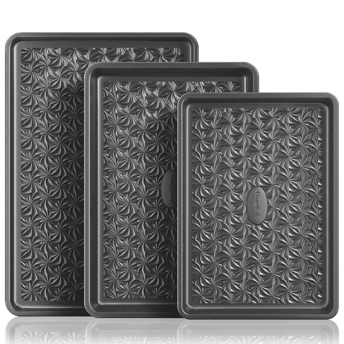 Bandejas HONGBAKE antiadhesivas para horno, juego de 3, fácil desmolde y limpieza.