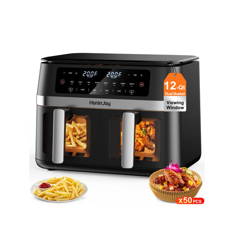 HoninJoy: vista de doble cestas 12qt para cocinar dos platos simultáneamente