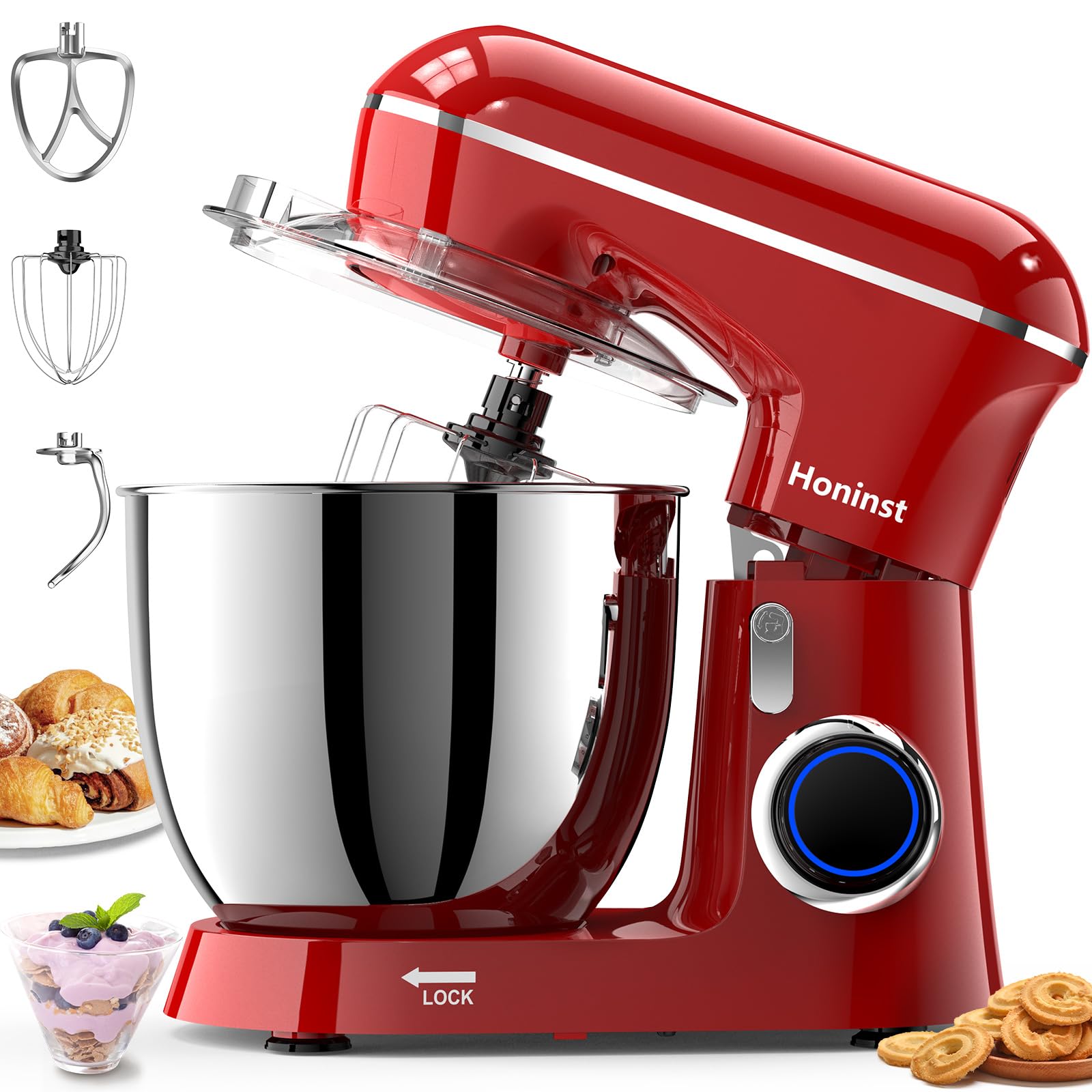 Honinst batidora de pie roja con tazón de 6,5 qt ideal para repostería