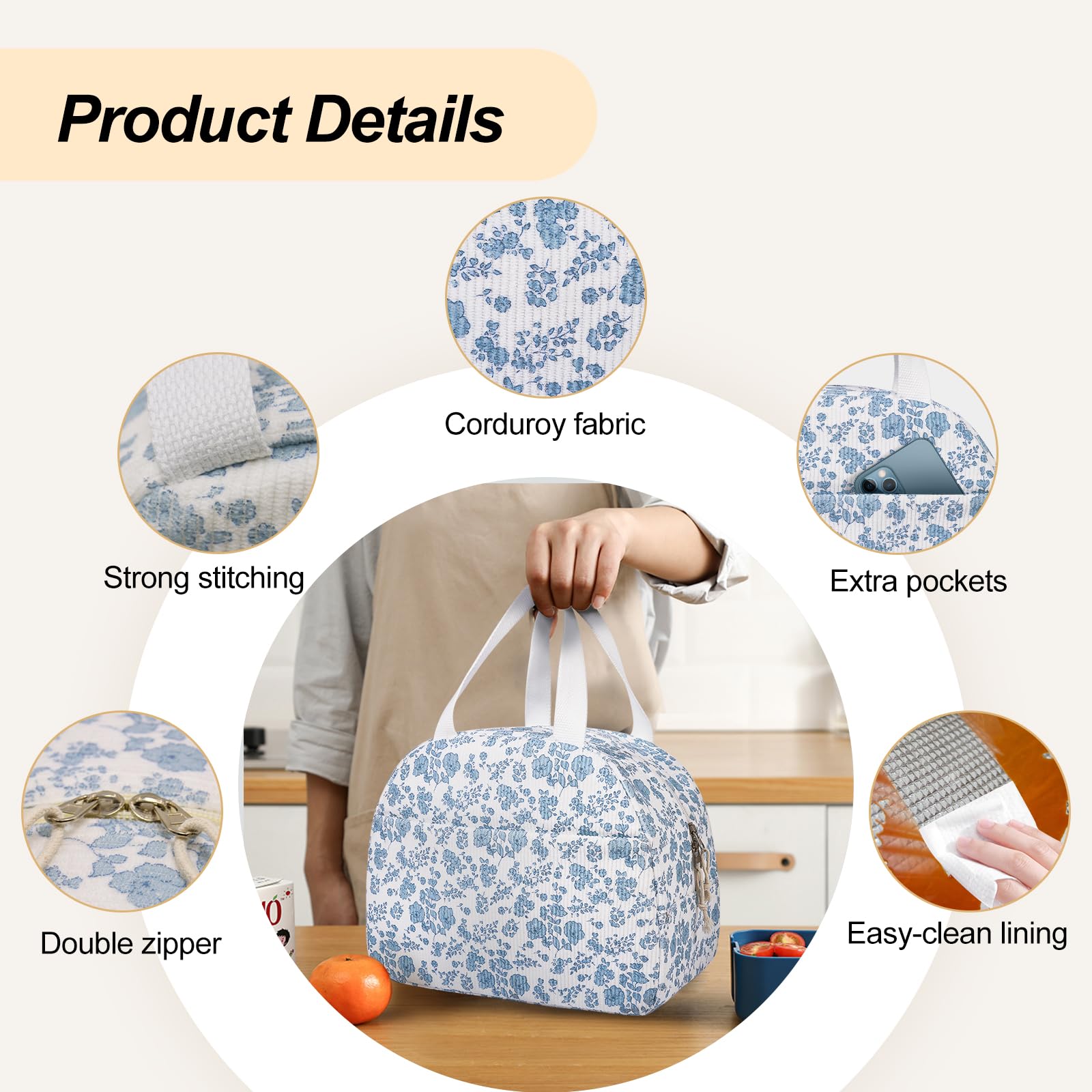Honitty bolsa de almuerzo exterior con bolsillo, guarda móvil y llaves fácilmente.