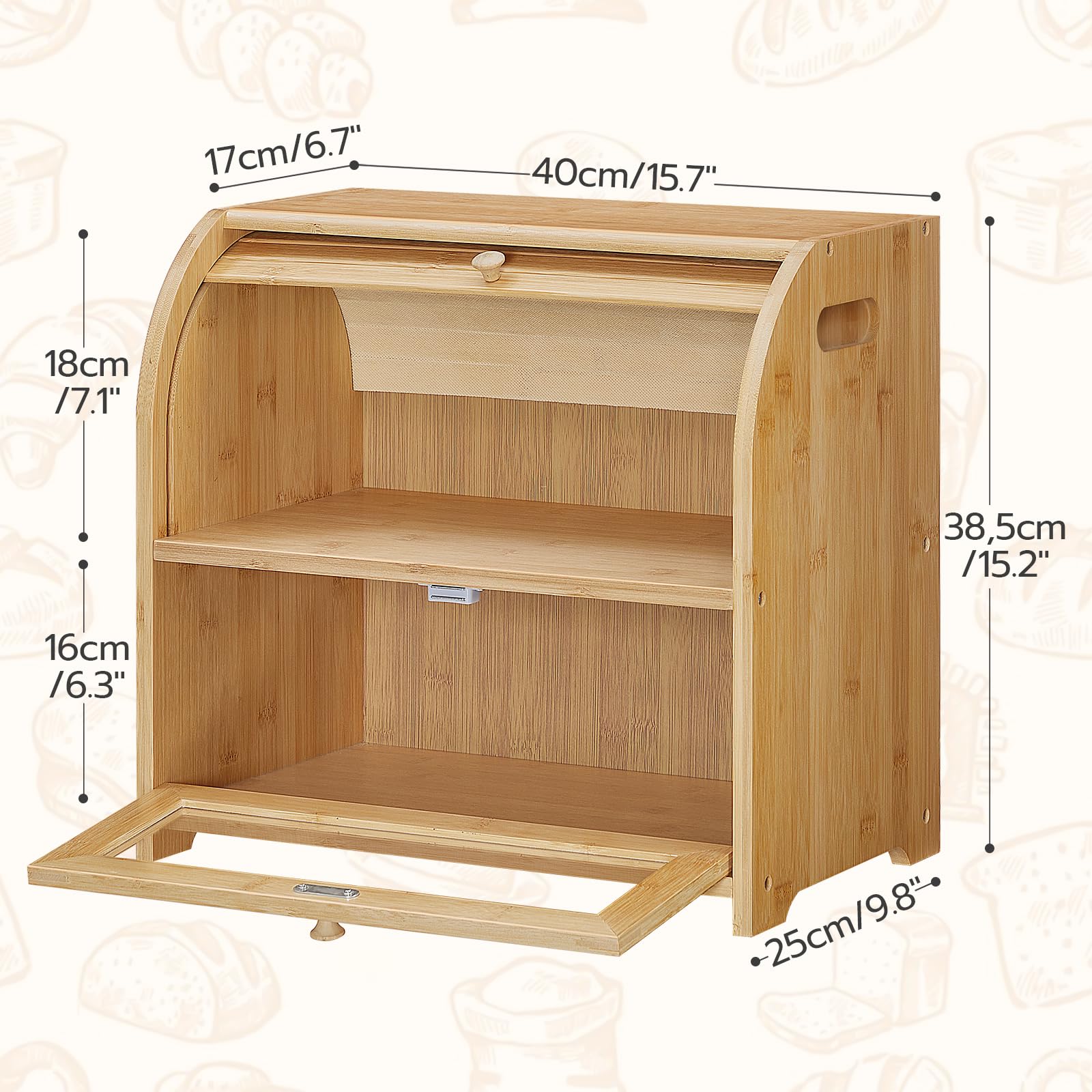 HOOBRO caja pan de bambú, interior visible sin abrir para ver contenido