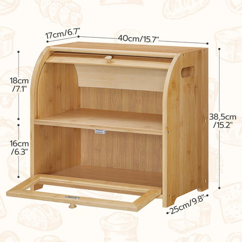 HOOBRO caja pan de bambú, interior visible sin abrir para ver contenido