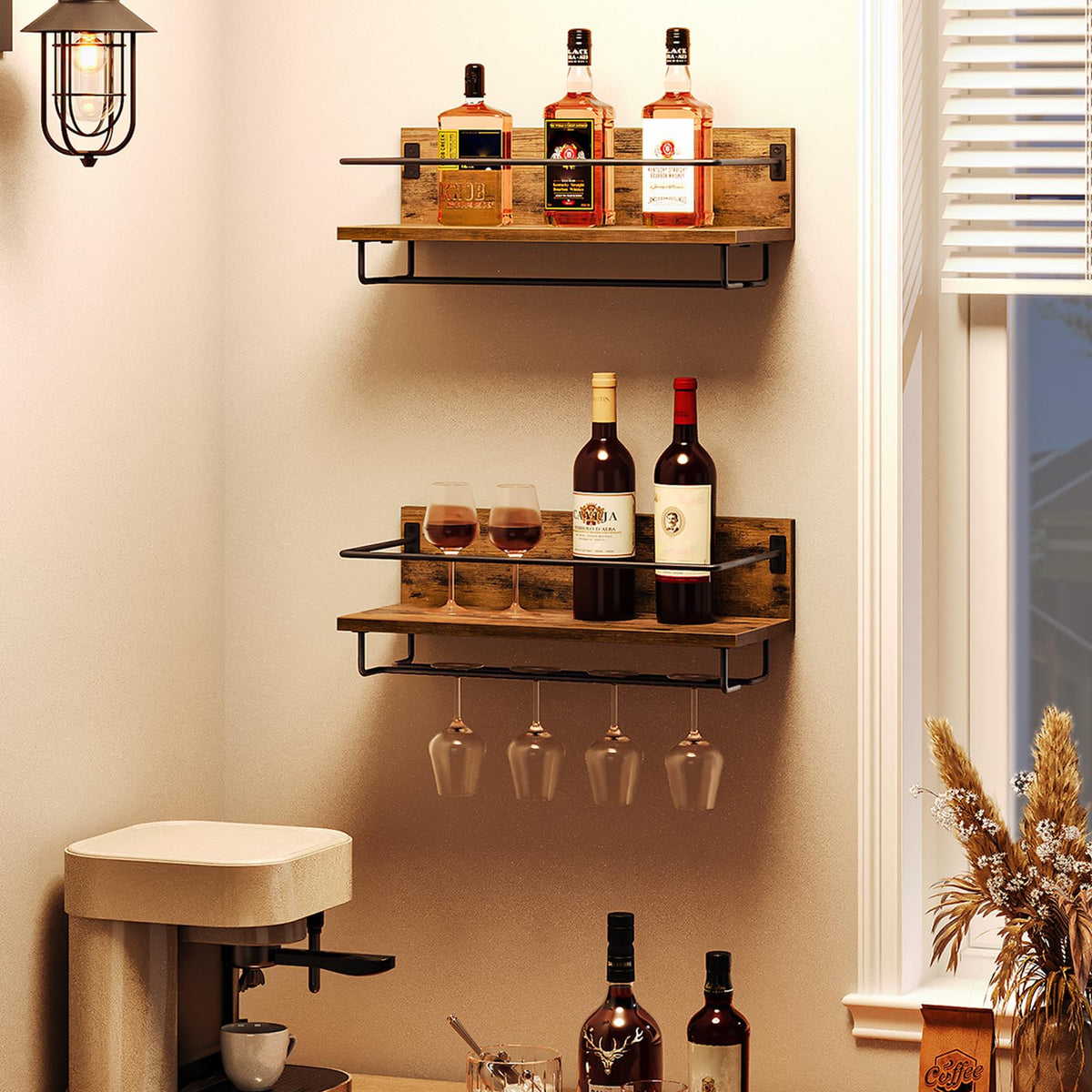 HOOBRO estante-pared-vino 2-niveles para botellas, organización elegante.
