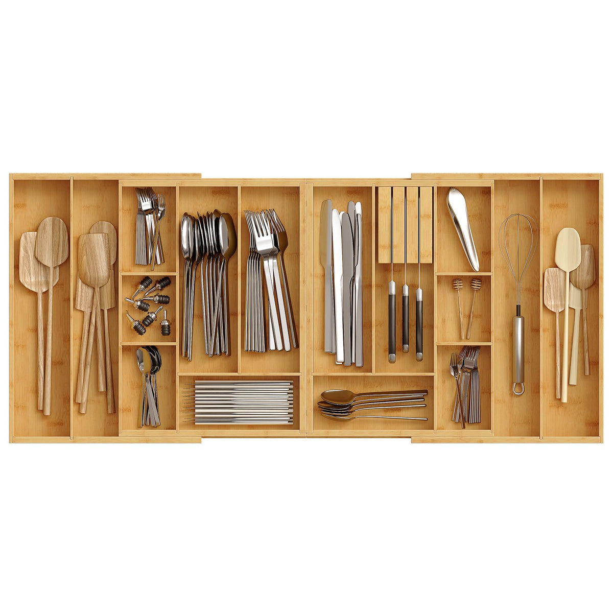 HOOBRO organizador de cubiertos en cajón ajustable para cocina ordenada