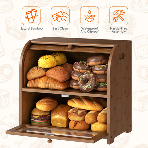 HOOBRO panera-bambu-dimensiones-capacidad cabe pan tradicional y bollos.