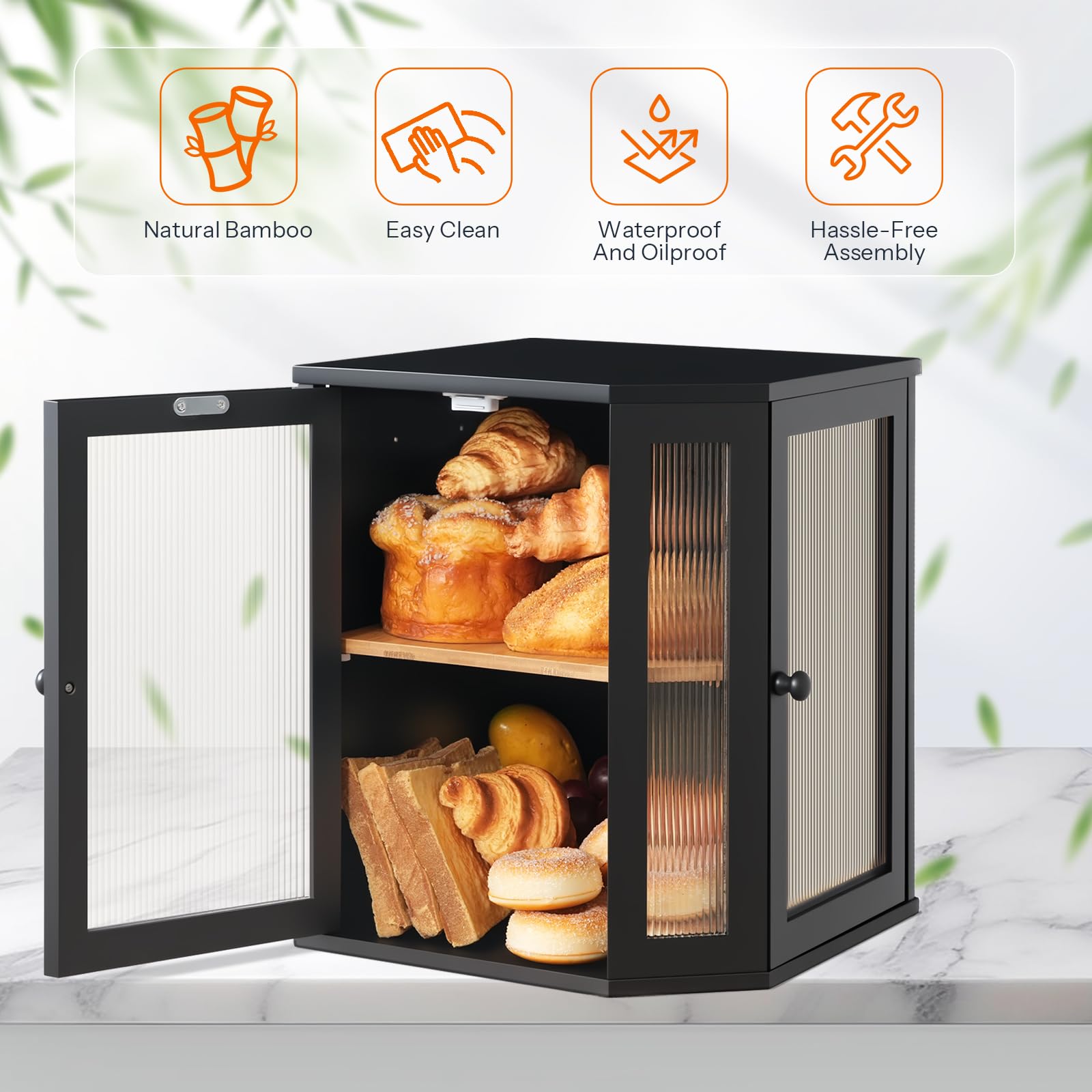 Hoobro panera bambú, ventilación trasera, ayuda a mantener aire y humedad