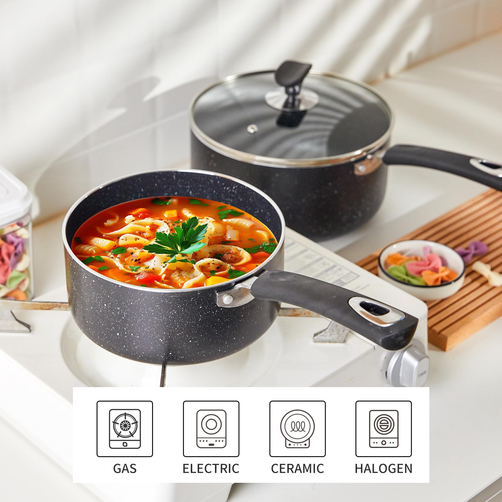 Sartén HooJay 3qt con tapa de vidrio para sellar sabores