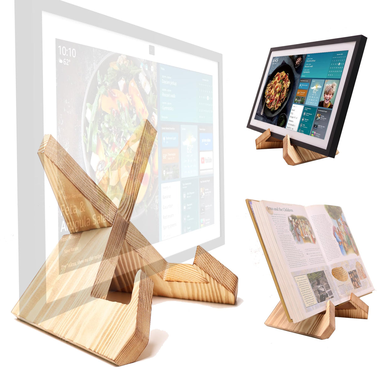 Hookmemo: soporte de tableta en madera para Echo Show 15, estable y práctico en la cocina.
