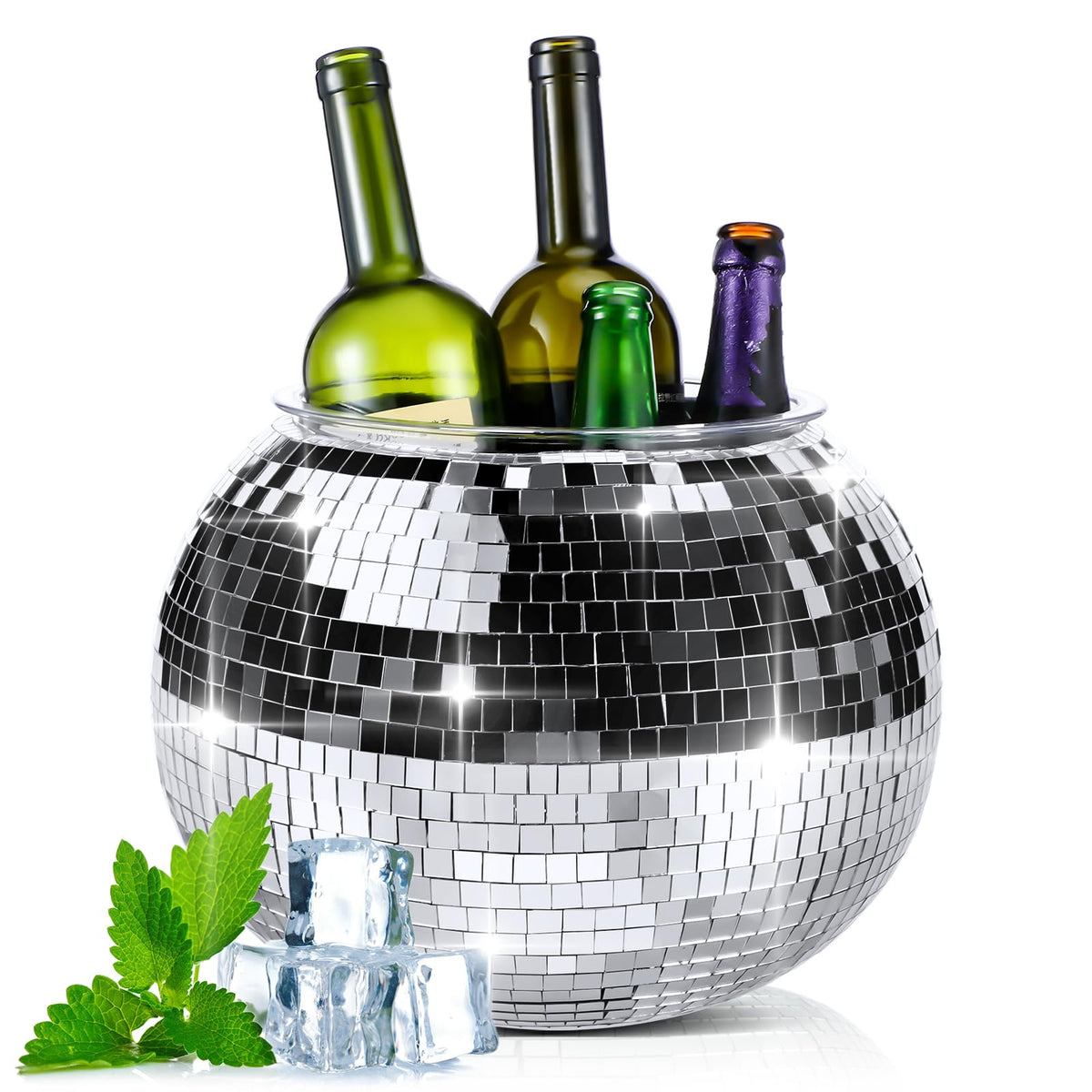 Cubo Hoolerry de hielo disco espejado 11L, ideal para fiestas.
