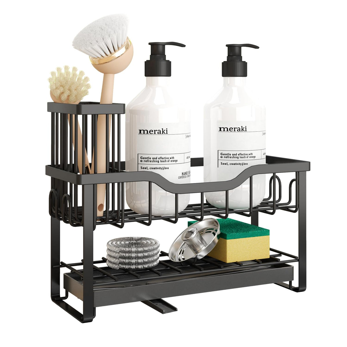 Hoopoton dos niveles, soporte esponjas para fregadero, organización eficiente y seca.