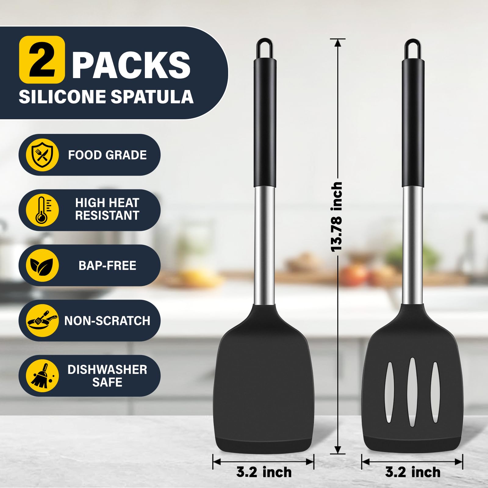 Hoosook espátula de silicona resistente al calor, ideal para sartenes antiadherentes