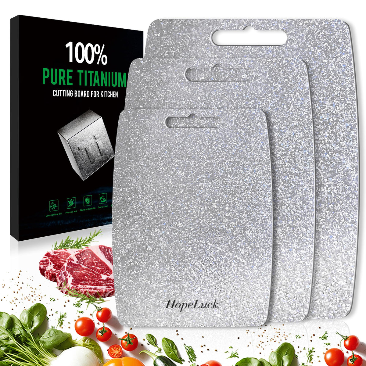 HopeLuck tablas de titanio set3, doble cara para carnes y verduras.